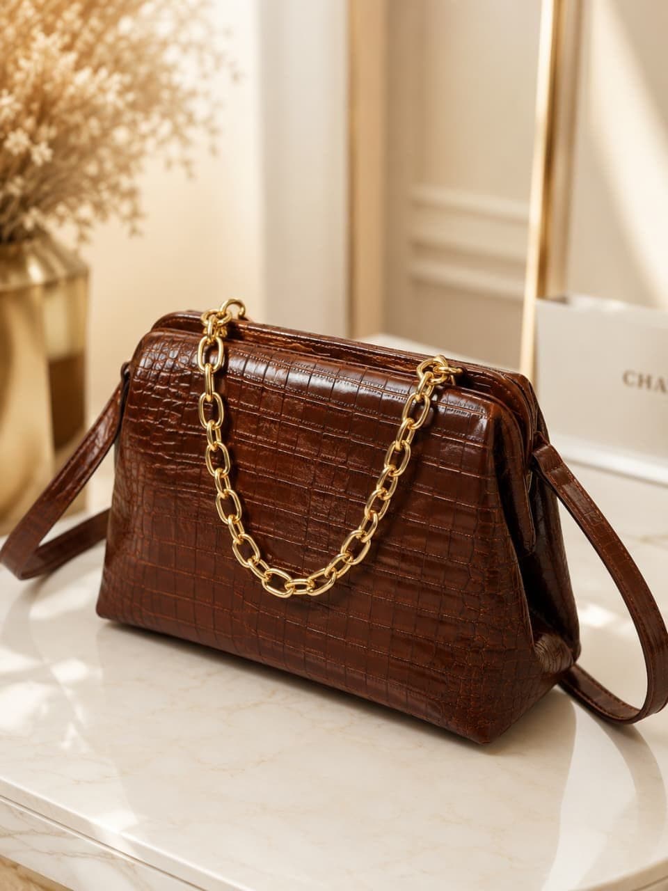 Bolsa Beg Inspiração em Couro Legítimo Croco